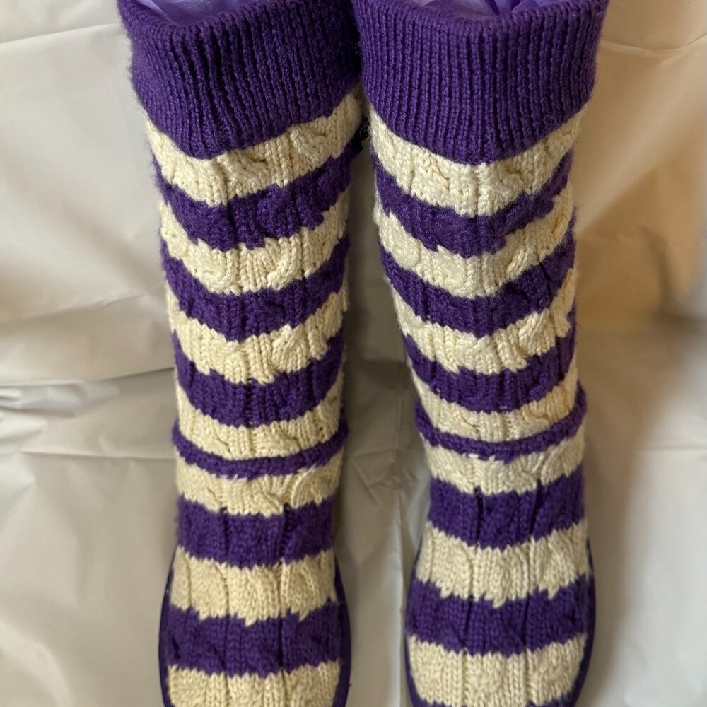 Ugg Shoes Ugg Purple White Striped Cable Knit Boots Size 7 Like New